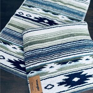 Wrangler 2-ct Western Aztec Blue Green Tribal Boho Bath & Hand Towels Set